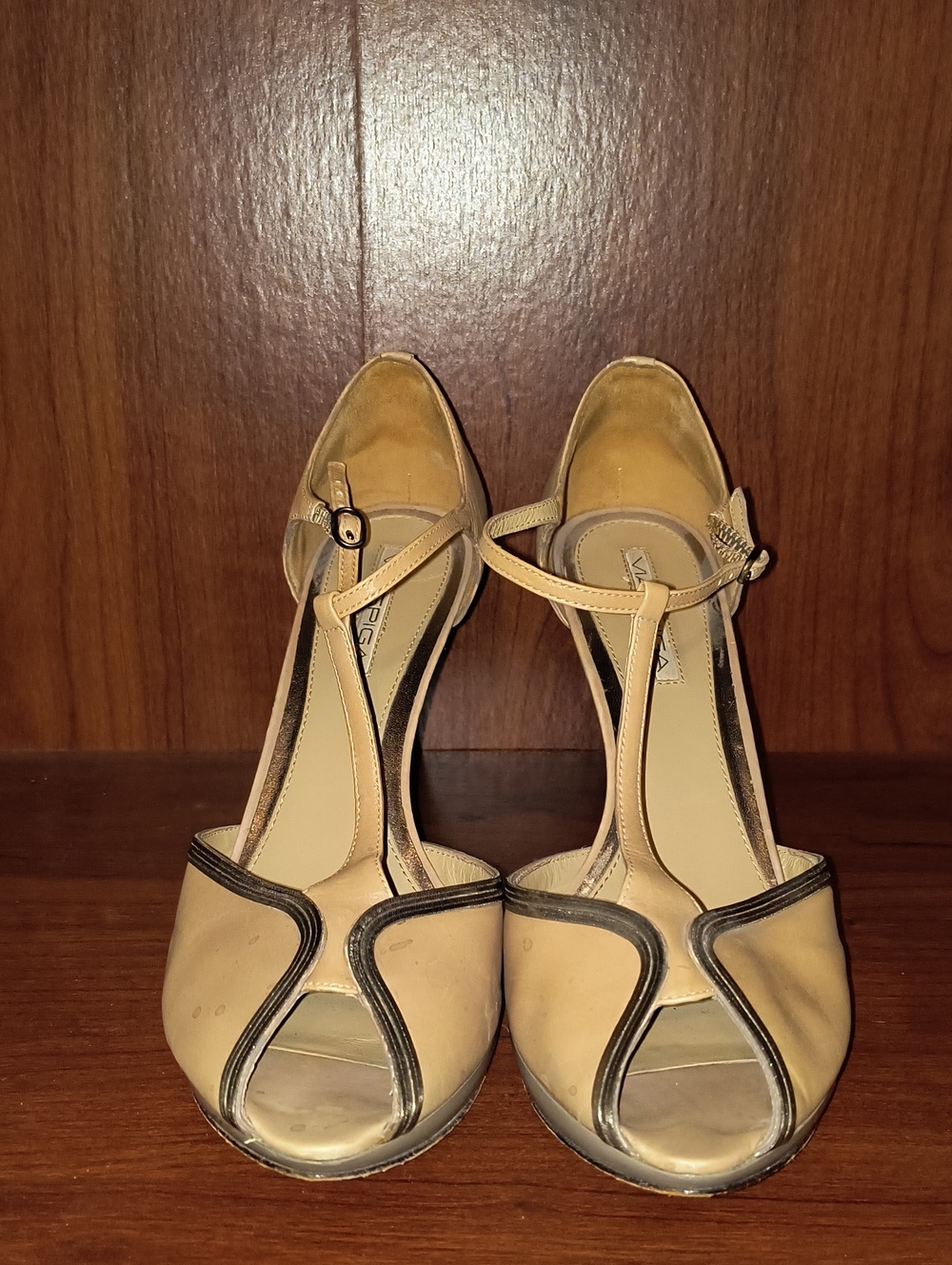 Vintage Women’s Beige T-Strap Peep-Toe Heels